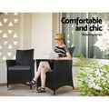 Gardeon 3PC Rattan Bistro Set Outdoor Patio Table Chairs Cushion