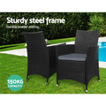 Gardeon 3PC Rattan Bistro Set Outdoor Patio Table Chairs Cushion