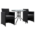 Gardeon 3PC Rattan Bistro Set Outdoor Furniture Table Chairs Cushion