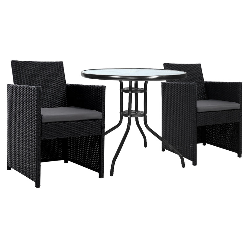 Gardeon 3PC Rattan Bistro Set Outdoor Furniture Table Chairs Cushion