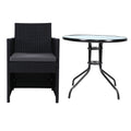 Gardeon 3PC Rattan Bistro Set Outdoor Furniture Table Chairs Cushion