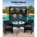 Gardeon 3PC Rattan Bistro Set Outdoor Furniture Table Chairs Cushion