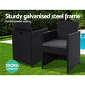 Gardeon 3PC Rattan Bistro Set Outdoor Furniture Table Chairs Cushion