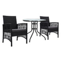 Gardeon 3PC Rattan Bistro Set Outdoor Table Chairs Cushion Patio