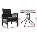 Gardeon 3PC Rattan Bistro Set Outdoor Table Chairs Cushion Patio