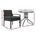 Gardeon 3PC Rattan Bistro Set Outdoor Table Chairs Cushion Patio