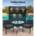 Gardeon 3PC Rattan Bistro Set Outdoor Table Chairs Cushion Patio