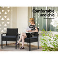 Gardeon 3PC Rattan Bistro Set Outdoor Table Chairs Cushion Patio