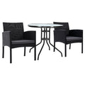 Gardeon 3PC Rattan Bistro Set Outdoor Table Chairs Cushion