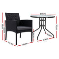 Gardeon 3PC Rattan Bistro Set Outdoor Table Chairs Cushion