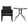 Gardeon 3PC Rattan Bistro Set Outdoor Table Chairs Cushion