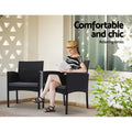 Gardeon 3PC Rattan Bistro Set Outdoor Table Chairs Cushion