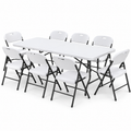 Gardeon 9PCS Outdoor Dining Set 180CM Folding Table and Chairs Patio Furniture White