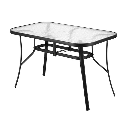 Gardeon 120cm Outdoor Dining Table Black Steel Parasol Hole