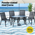 Gardeon 120cm Outdoor Dining Table Black Steel Parasol Hole
