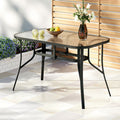 Gardeon 120cm Outdoor Dining Table Black Steel Parasol Hole
