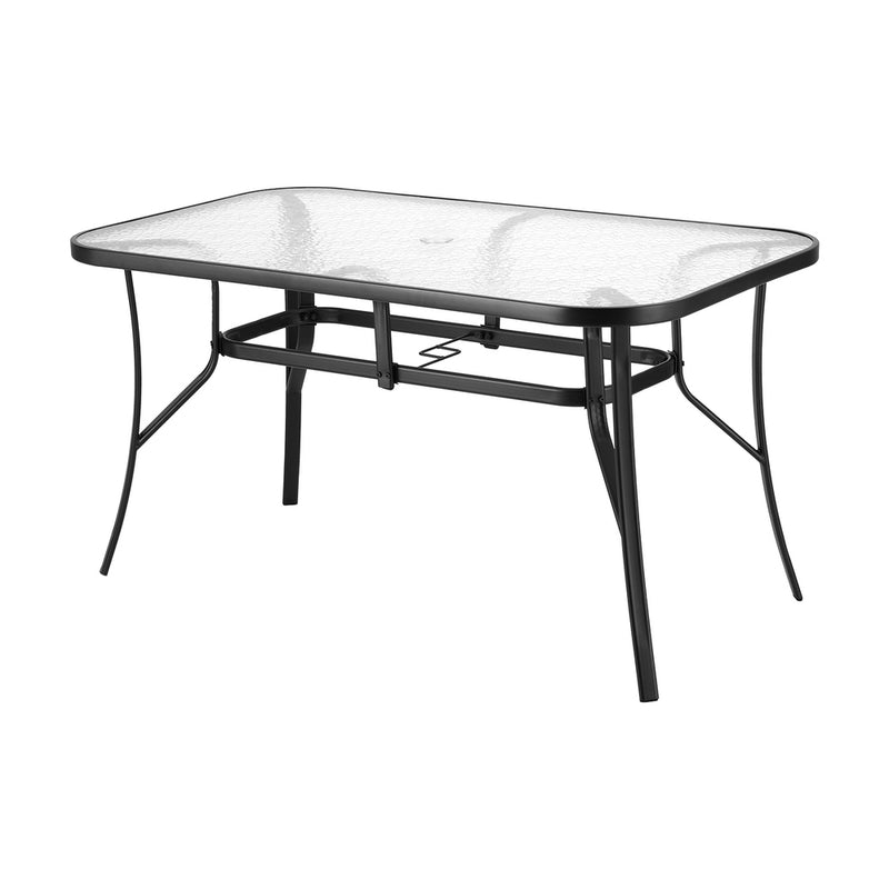 Gardeon 140cm Outdoor Dining Table Steel Black Parasol Hole