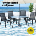 Gardeon 140cm Outdoor Dining Table Steel Black Parasol Hole