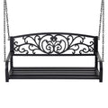 Gardeon 2 Seater Patio Swing Chair Black Floral Backrest Outdoor