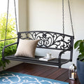 Gardeon 2 Seater Patio Swing Chair Black Floral Backrest Outdoor
