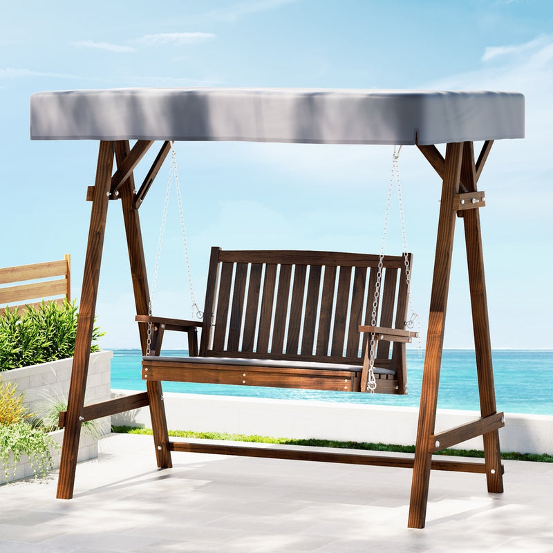 Gardeon 2 Seater Wooden Swing Chair Bench Canopy Charcoal