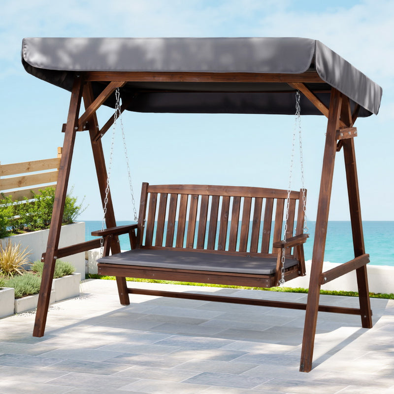 Gardeon 3 Seater Wooden Swing Chair Canopy Garden Bench Outdoor
