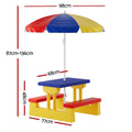 Keezi Kids Picnic Table Chairs Bench Umbrella Set Indoor Outdoor