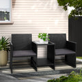 Gardeon Wicker Loveseat Bistro Set Black Outdoor Patio Furniture
