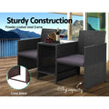 Gardeon Wicker Loveseat Bistro Set Black Outdoor Patio Furniture