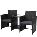 Gardeon Wicker Loveseat Bistro Set Black Outdoor Patio Furniture