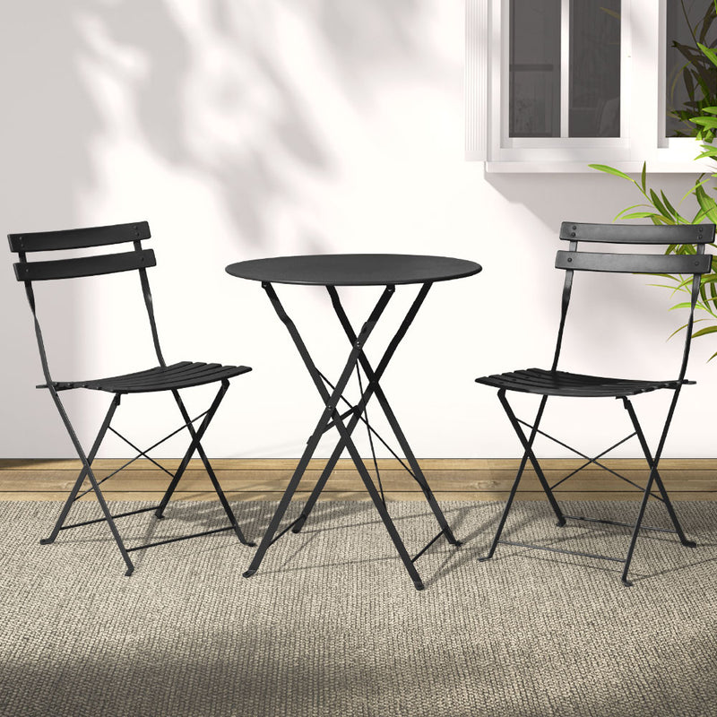 Gardeon 3PC Outdoor Bistro Set Steel Table Chairs Black Patio