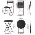 Gardeon 3PC Outdoor Bistro Set Steel Table Chairs Black Patio