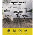 Gardeon 3PC Outdoor Bistro Set Steel Table Chairs Black Patio