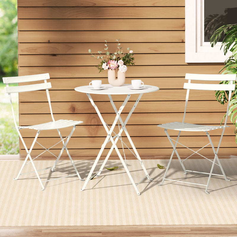 Gardeon 3PC Bistro Set White Steel Table Chairs Outdoor Patio