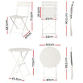 Gardeon 3PC Bistro Set White Steel Table Chairs Outdoor Patio