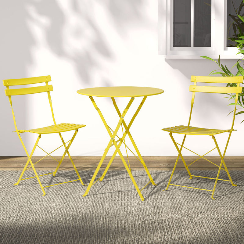 Gardeon 3PC Outdoor Bistro Set Steel Table Chairs Yellow Patio