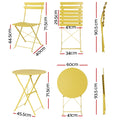 Gardeon 3PC Outdoor Bistro Set Steel Table Chairs Yellow Patio