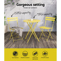 Gardeon 3PC Outdoor Bistro Set Steel Table Chairs Yellow Patio