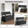 Gardeon Outdoor Storage Box Bench 254L Resin Armset Backrest Lockable Black