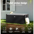 Gardeon Wicker Storage Bench Box Black Outdoor Garden Cushion