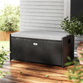 Gardeon Wicker Storage Bench Box Black Outdoor Garden Cushion