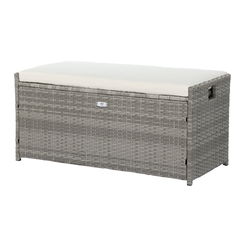 Gardeon Outdoor Storage Bench Grey Wicker Garden Box Cushion