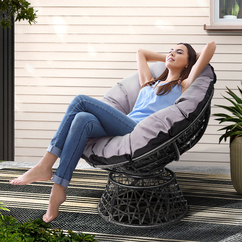 Gardeon Wicker Papasan Chair Black Outdoor Patio Furniture