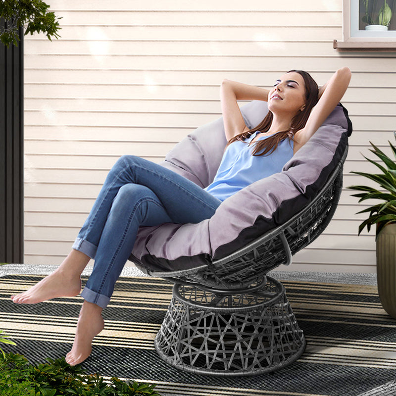Gardeon Papasan Chair Wicker Grey Outdoor Patio Garden Furniture