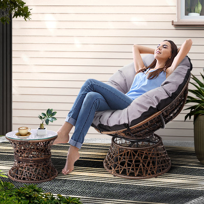 Gardeon Papasan Chair Wicker Lounge Setting Brown Garden Furniture