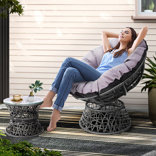 Gardeon Outdoor Papasan Chair Lounge Wicker Table Garden Furniture Grey