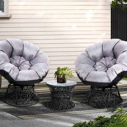 Gardeon Wicker Lounge Setting Papasan Chairs Table Patio Black