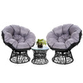 Gardeon Wicker Lounge Setting Papasan Chairs Table Patio Black
