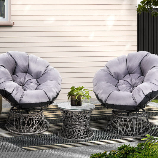 Gardeon Wicker Papasan Chair Lounge Setting Grey Outdoor Patio Furniture
