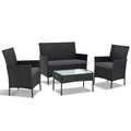 Gardeon 4 Seater Outdoor Wicker Sofa Set Black Table Chair